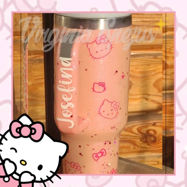 Vaso Tipo Stanley personalizado / Rosado Motivo Hello Kitty - Imagen 2