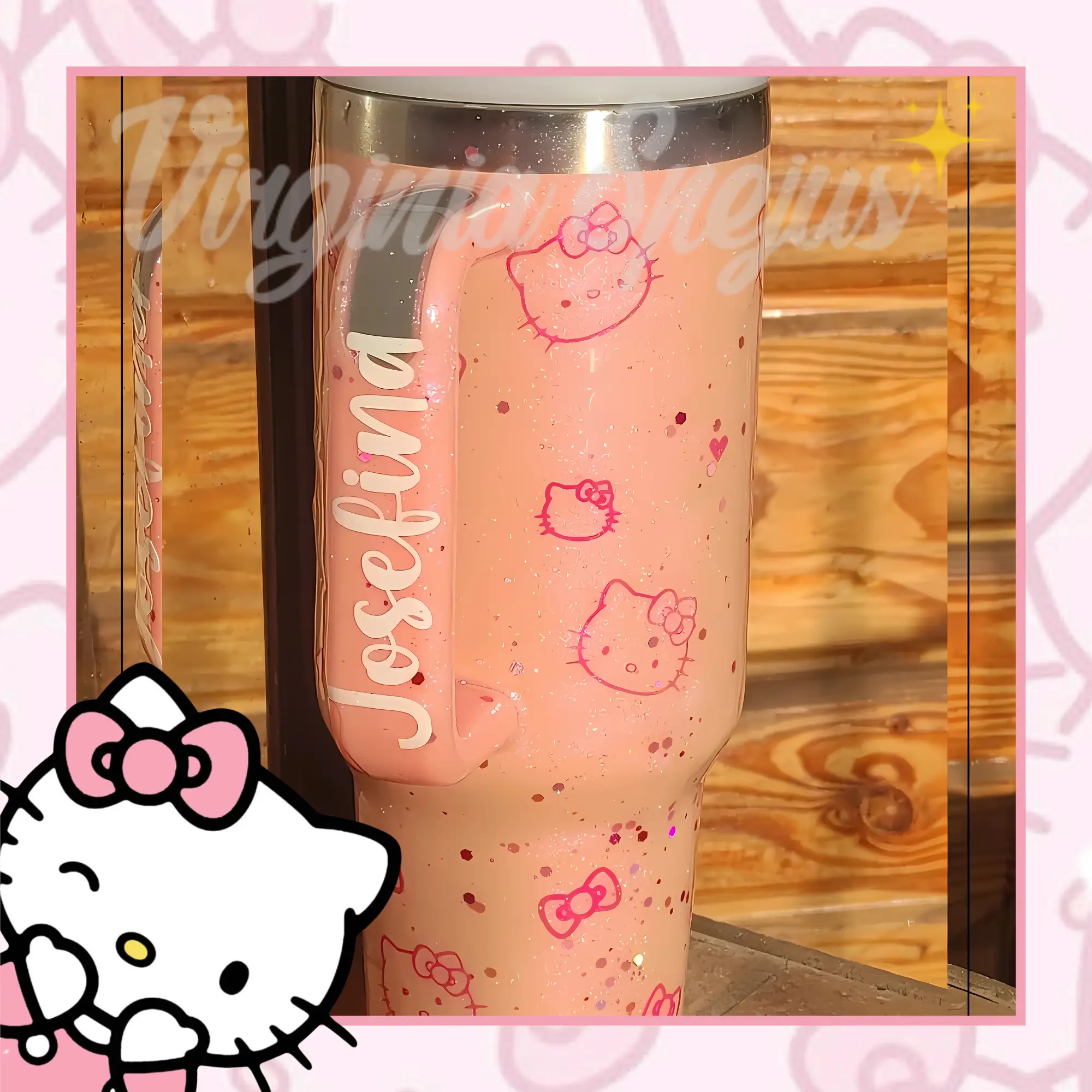 Vaso Tipo Stanley personalizado / Rosado Motivo Hello Kitty