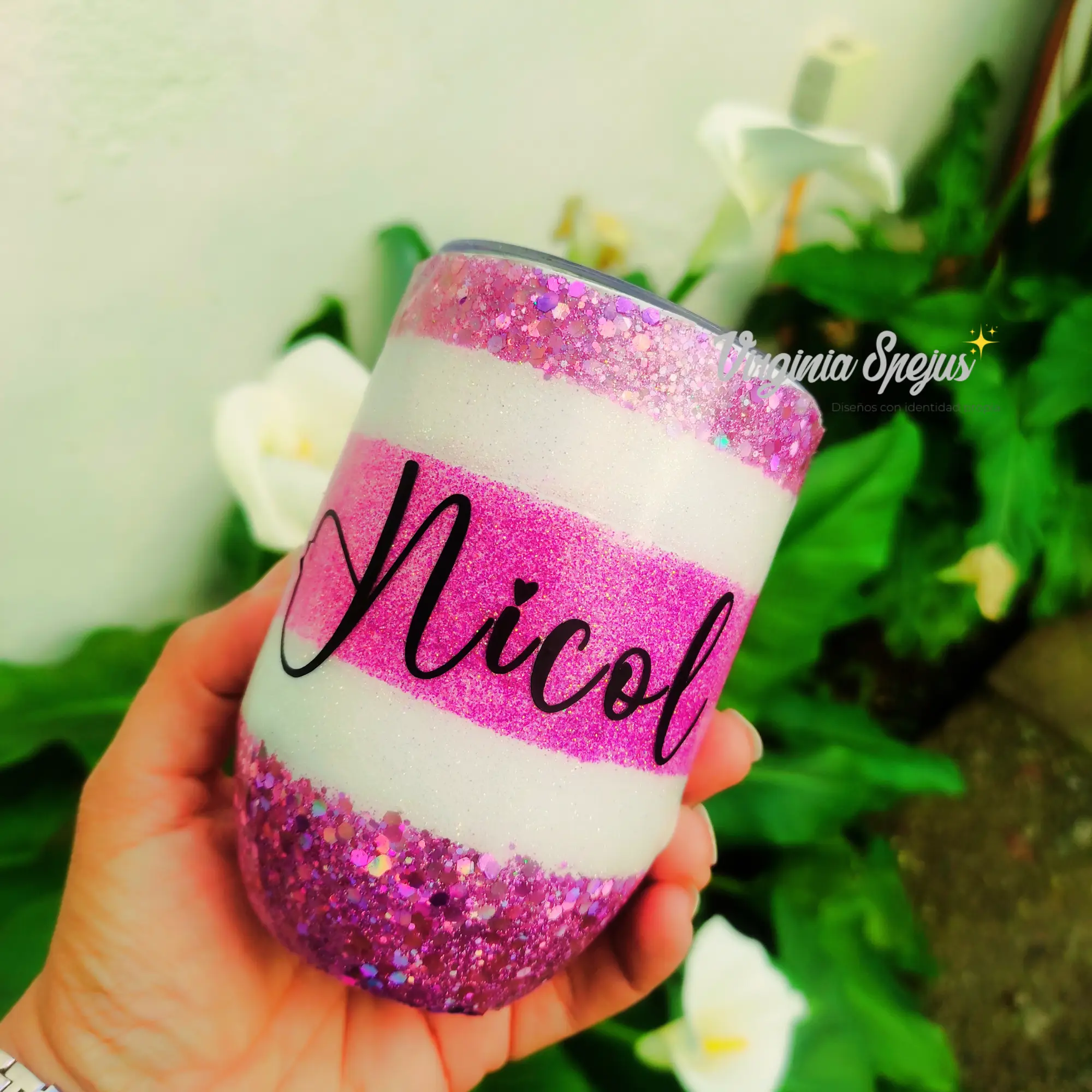 Vaso – Estilo Mate Personalizado con Resina y Glitter