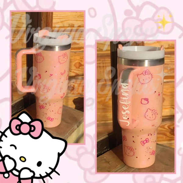 Vaso Tipo Stanley personalizado / Rosado Motivo Hello Kitty